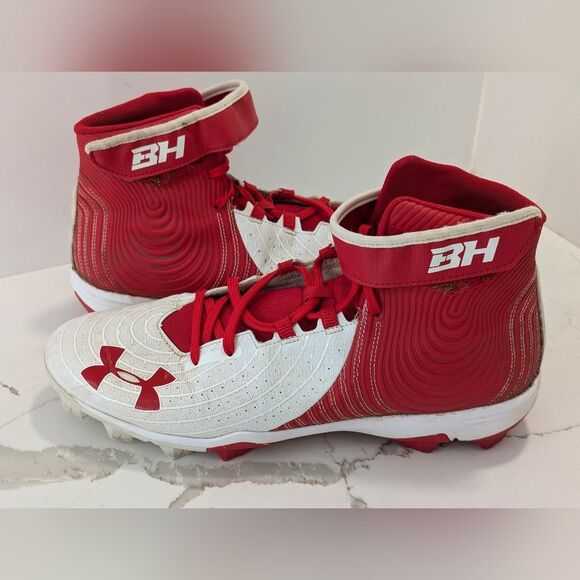 Under Armour Men's Bryce Harper 4 Mid Rm Baseball Shoe cleats red white size 13 - Picture 1 of 10